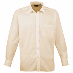 Premier Mens Long Sleeve Formal Plain Work Poplin Shirt - 18, Natural