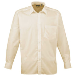 Premier Mens Long Sleeve Formal Plain Work Poplin Shirt - 18, Natural