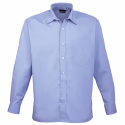 Premier Mens Long Sleeve Formal Plain Work Poplin Shirt - 18, Mid Blue