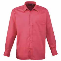 Premier Mens Long Sleeve Formal Plain Work Poplin Shirt - 19, Hot Pink