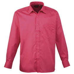 Premier Mens Long Sleeve Formal Plain Work Poplin Shirt - 19, Hot Pink