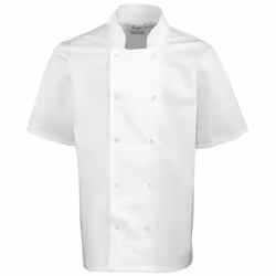 Premier Unisex Studded Front Short Sleeve Chefs Jacket - 2XL, White