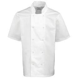 Premier Unisex Studded Front Short Sleeve Chefs Jacket - 2XL, White