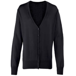 Premier Womens/Ladies Button Through Long Sleeve V-neck Knitted Cardigan - 18, Black