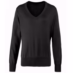 Premier Womens/Ladies V-Neck Knitted Sweater / Top - 12, Black