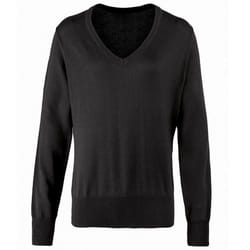 Premier Womens/Ladies V-Neck Knitted Sweater / Top - 10, Black