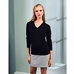 Premier Womens/Ladies V-Neck Knitted Sweater / Top - 10, Black