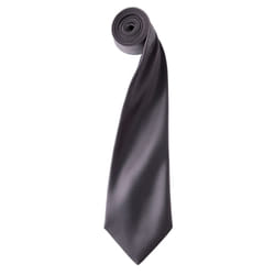 Premier Mens Plain Satin Tie (Narrow Blade) - One Size, Dark Grey