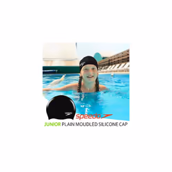 Junior Plain Moulded Silicone Swimming Cap | Dry Hair | Kids Swim, Black, One Size