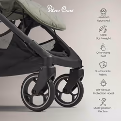 Silver Cross - Clic Compact Pushchair - Travel Stroller - Foldable & Lightweight Stroller - Cabin Size - Newborns to 4 years - Sage