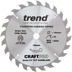 Trend CSB/18424 Craft Pro General Purpose TCT Circular Saw Blade, 184mm x 24 Teeth x 16mm Bore, Tungsten Carbide Tipped