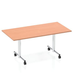 Dynamic Impulse 1600mm Flip Top Rectangular Table Beech Finish Silver