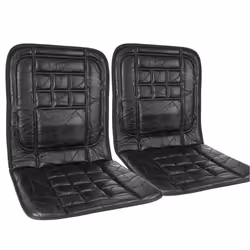 LEATHER CAR FRONT SEAT PAIR COVER BACK SUPPORT CUSHION COVERS BLACK
