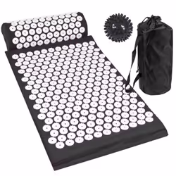Acupressure Mat with Pillow & Ball Acupuncture Pin Massage Set Neck Pain Relief - Black