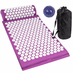 Acupressure Mat with Pillow & Ball Acupuncture Pin Massage Set Neck Pain Relief - Purple