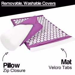 Acupressure Mat with Pillow & Ball Acupuncture Pin Massage Set Neck Pain Relief - Purple