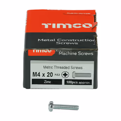 TIMCO Machine Pan Head Silver Screws - M4 x 20