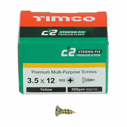 Timco Yellow C2 Strong-Fix Double Countersunk PZ2 Screws - 3.5 x 12mm (200 Box)