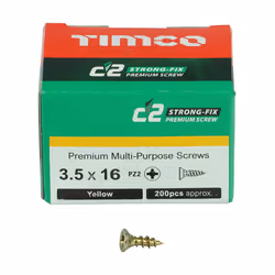 Timco Yellow C2 Strong-Fix Double Countersunk PZ2 Screws - 3.5 x 16mm ( 200 Box )
