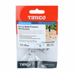TIMCO Classic Multi-Purpose Countersunk A2 Stainless Steel Woodcrews - 5.0 x 40