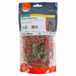 TIMco Red Plastic Plugs with Screws 30mm - 200 Pack