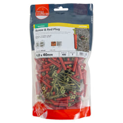 TIMco Red Plastic Plugs with Screws 30mm - 200 Pack