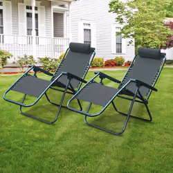 Set x 2 Folding Garden Chairs Patio Furniture Textoline Zero Gravity Sun Lounger
