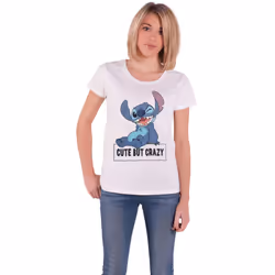 Lilo and Stitch Cute But Crazy Skinny Fit T Shirt - M, White