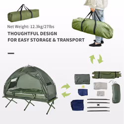 Outdoor 1 Person Folding Dome Tent Hiking Camping Bed Cot W/ Sleeping Bag New