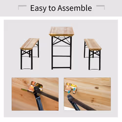 Outsunny 3pc Portable Folding Camping Picnic Trestle Beer Table