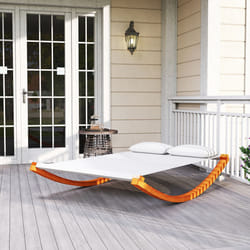 Garden Outdoor Wood Frame Hammock Rocking Sun Bed Lounger Beds + 2 Pillows