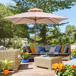 Outsunny 3m 2-tier Patio Parasol Garden Sun Umbrella Sunshade Bamboo w/ Pulley