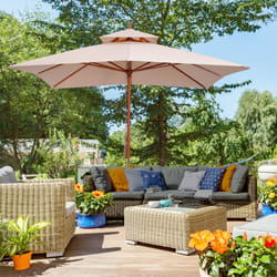 Outsunny 3m 2-tier Patio Parasol Garden Sun Umbrella Sunshade Bamboo  w/ Pulley