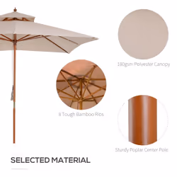 Outsunny 3m 2-tier Patio Parasol Garden Sun Umbrella Sunshade Bamboo  w/ Pulley
