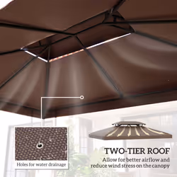 Outsunny 3x4m Gazebo Replacement Roof Canopy 2 Tier Top UV Cover Patio Brown