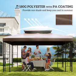 Outsunny 3x4m Gazebo Replacement Roof Canopy 2 Tier Top UV Cover Patio Brown