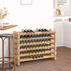 HOMCOM 72 Bottle Shelf Wine Rack Holder Standing Holds Storage Pine Wood Cellar