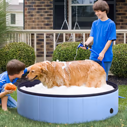 PawHut Pet Paddling Pool Cat Dog Indoor/ Outdoor Foldable 120cm Diameter Blue
