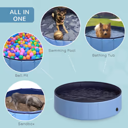 PawHut Pet Paddling Pool Cat Dog Indoor/ Outdoor Foldable 120cm Diameter Blue