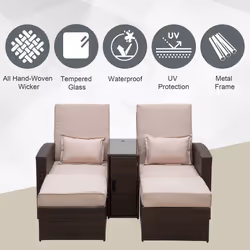 Outsunny Garden Double Rattan Sun Lounger Sofa Recliner Wicker Patio Brown - Additional view 11
