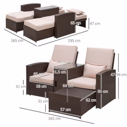 Outsunny Garden Double Rattan Sun Lounger Sofa Recliner Wicker Patio Brown - Additional view 9