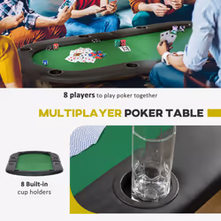 HOMCOM 8 Player Folding Poker Table with Cup Holders, Metal Base, Green