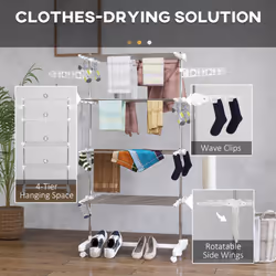 HOMCOM 4-Tier Large Clothes Airer Stainless Steel Clothes Drying Rack White