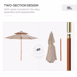 Outsunny Garden Wood Patio Parasol Sun Shade Outdoor Umbrella Canopy Beige