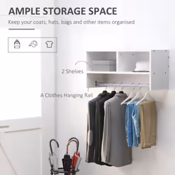 HOMCOM Wall Mounted Storage Hat Rack Hanging Coat Organizer Hanger Home White