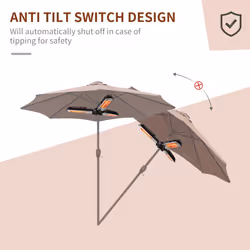 Outsunny Electric Parasol Heater Infrared Quartz 2000W Outdoor Umbrella mounted
