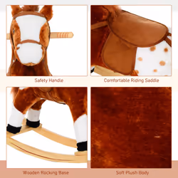 HOMCOM Rocking Horse Toy Plush Wood Pony Riding Rocker Neigh Sound Brown
