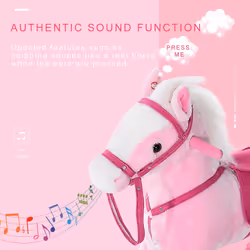 HOMCOM Rocking Horse Toy Plush Wood Pony Riding Rocker Neigh Sound Pink - Additional view 4
