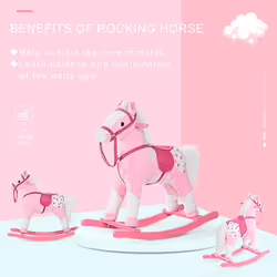 HOMCOM Rocking Horse Toy Plush Wood Pony Riding Rocker Neigh Sound Pink - Additional view 5