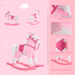 HOMCOM Rocking Horse Toy Plush Wood Pony Riding Rocker Neigh Sound Pink - Additional view 6